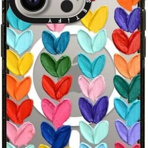 Impact Case for iPhone 15 Pro [4X Military Grade Drop Tested / 8.2ft Drop Protection/Compatible with Magsafe] - Clear Polka Daub Hearts - Clear Black